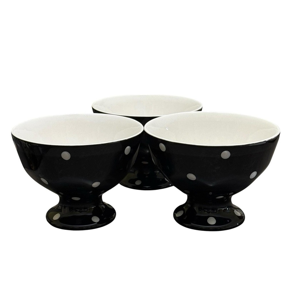 Spode Black‎ White Polka Dot 5" Pedestal Bowls Set of 3 Dessert Ice Cream
